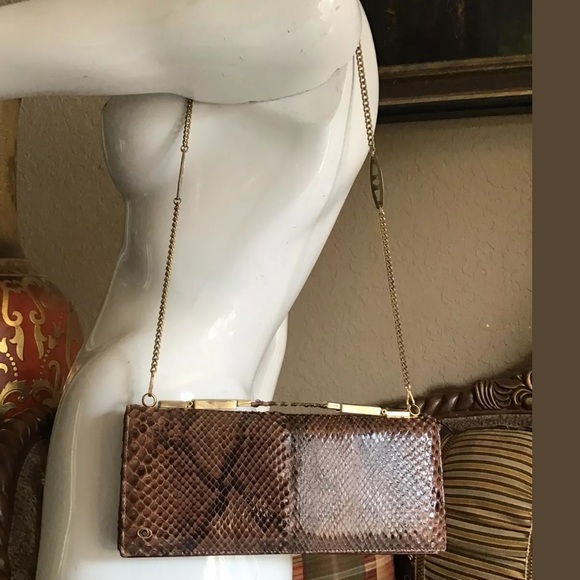 70s Christian Dior Brown Genuine Snakeskin Handbag - Picture 3 of 8